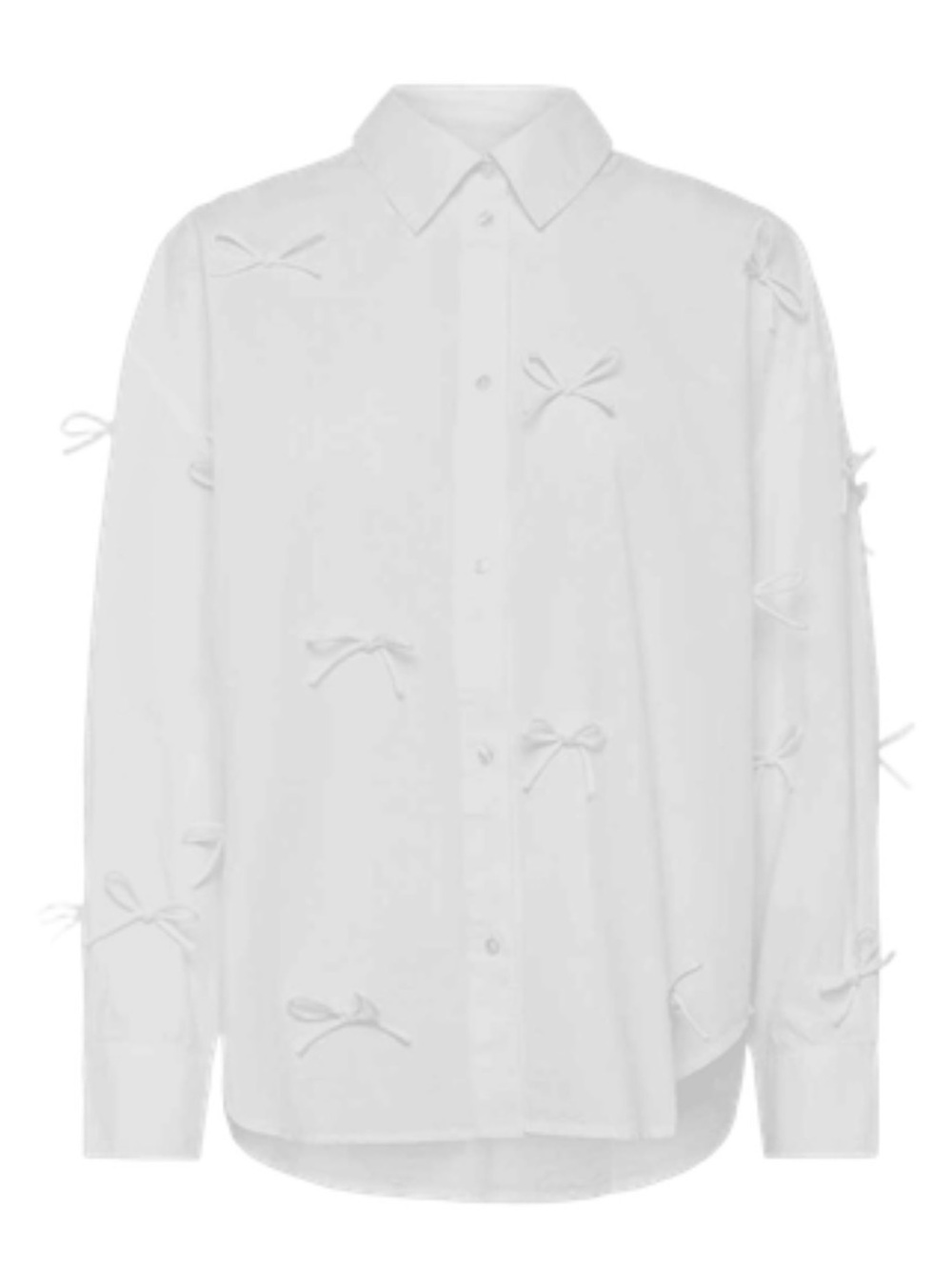 Women's White Button-Down Shirt with Bow Accents